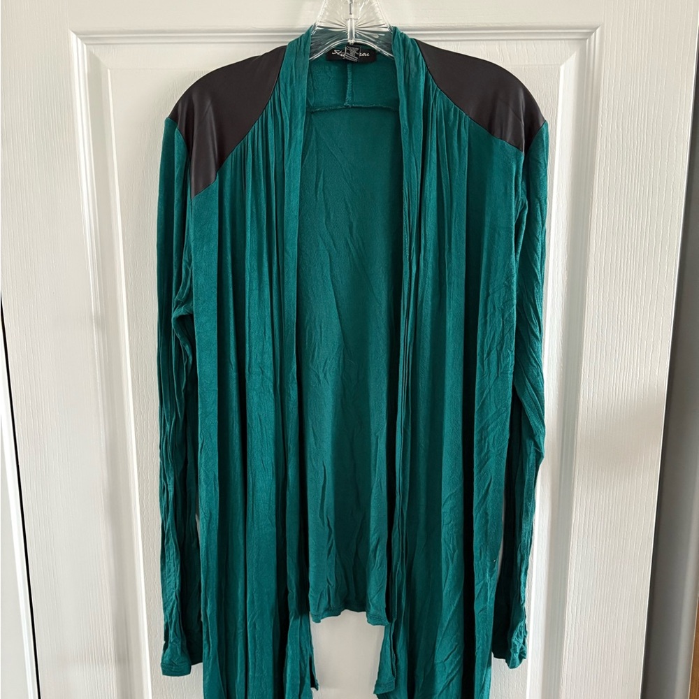 Streetwear Society Teal and Black Open Front Cardigan